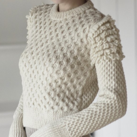 ELEVEN SIX Alpaca Cable Knit Cropped Ivory Sweater